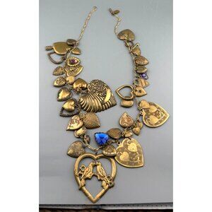 Vintage Pididdly Links Charm Necklace Kingston NY Heart Charms Statement 23" REA